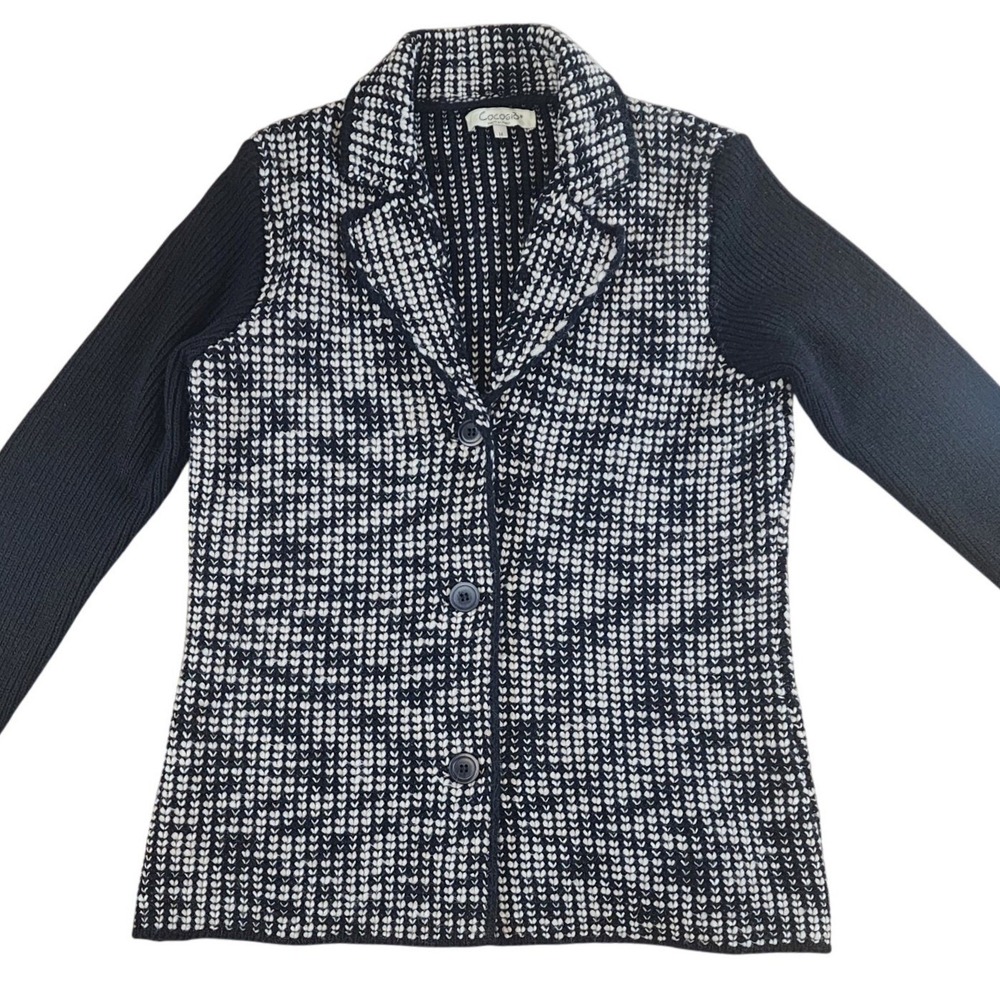 Cocogio Italy Knit Blazer Jacket Black White Pattern Size M Acrylic Wool Blend